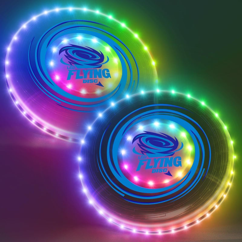 HYES 2 Pack Light up Flying Discs for Kids 45 LEDs 14 Lighting Modes Rechargeable Glow in The Dark Flying Ring for Beach Camping Outdoor Game Sport Toys for Teens Boys Adult - Image 2