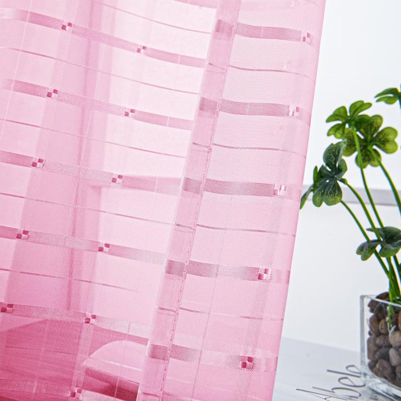 SpaceDresser Check Sheer Curtains 84 Inches 2 Panels Set, Rod Pocket Plaid Window Curtain for Living Room, Pink Semi Sheer Drapes for Kitchen Bedroom Children Room Yard（Pink, 52W x 84L） - Image 2