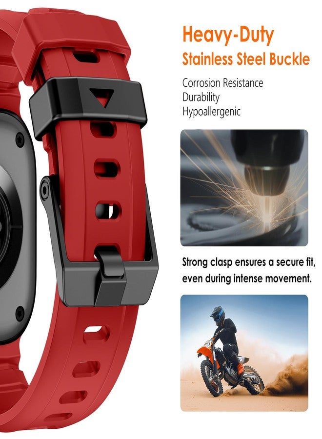 NewWays Sports Rugged Silicone Rubber Band for Apple Watch Ultra 3 2 49mm Series11 10 46mm 45mm 44mm, Rocky Point Band for iWatch Ultra Series 11 10 9 8 7 6 5 4 SE, Red with Black Hardware - Image 3