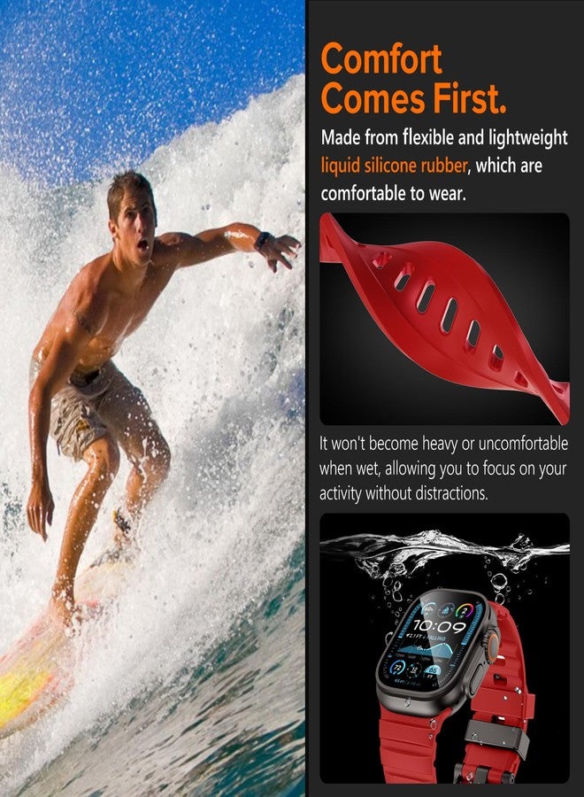NewWays Sports Rugged Silicone Rubber Band for Apple Watch Ultra 3 2 49mm Series11 10 46mm 45mm 44mm, Rocky Point Band for iWatch Ultra Series 11 10 9 8 7 6 5 4 SE, Red with Black Hardware - Image 5