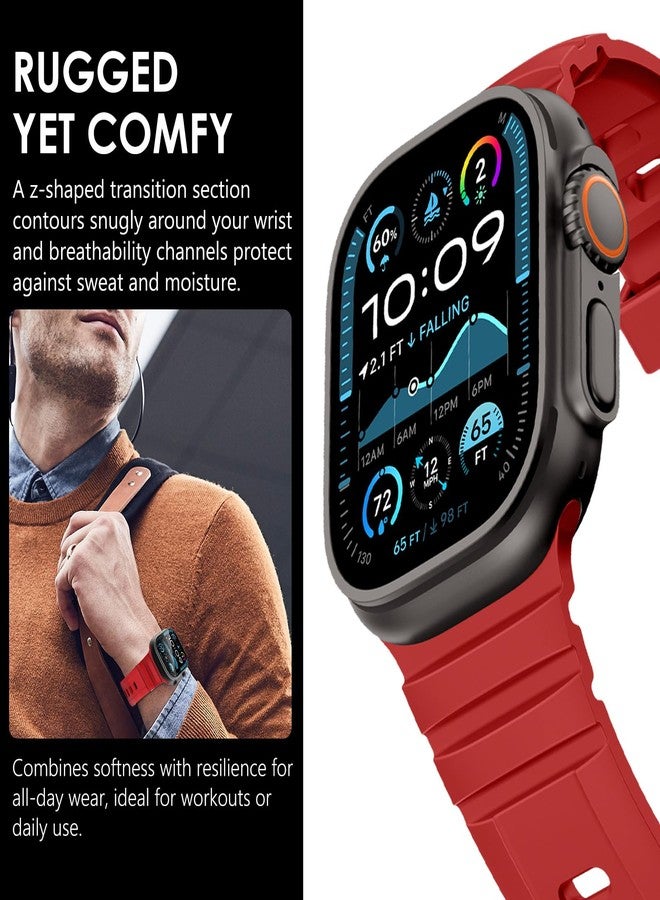 NewWays Sports Rugged Silicone Rubber Band for Apple Watch Ultra 3 2 49mm Series11 10 46mm 45mm 44mm, Rocky Point Band for iWatch Ultra Series 11 10 9 8 7 6 5 4 SE, Red with Black Hardware - Image 4