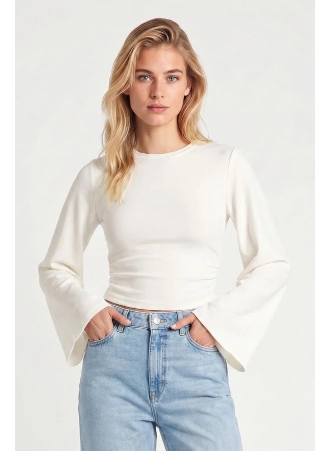 Lovely Istanbul Spanish Sleeve Ruched Modal Blouse LMW0034 EKRU.