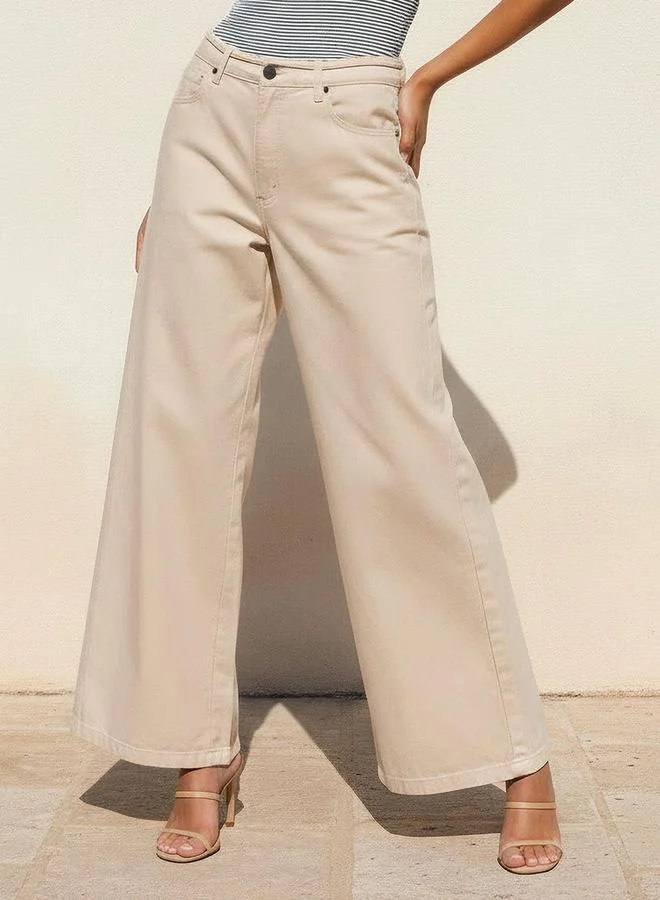 Splash FAV Wide Leg Mid Rise Jeans with Tie Up Detail