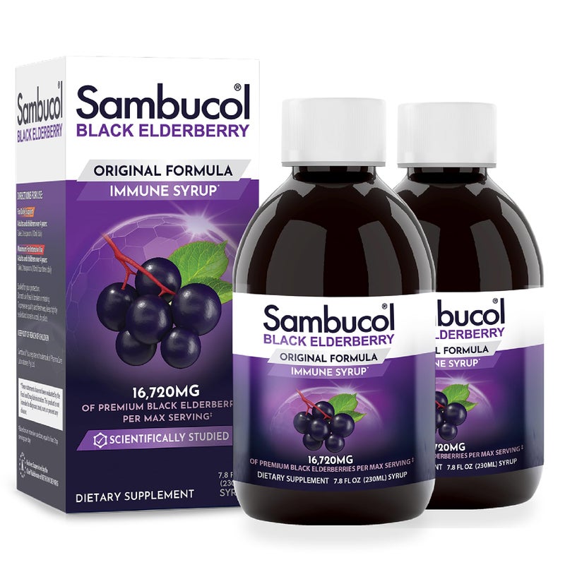 Sambucol Black Elderberry Syrup - Sambucus Syrup, Black Elderberry Liquid, Immune Support for Kids and Adults, High Antioxidants, Gluten Free - Original Formula, 7.8 Fl Oz, 2-Pack - Image 1