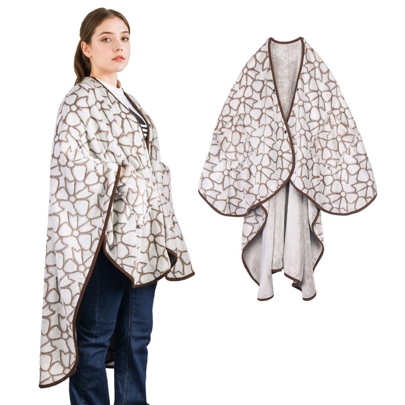 forestfish Wearable Blanket Poncho With Pockets, Fleece Shawl Wrap Blanket For Men And Women Soft Warm - Image 1