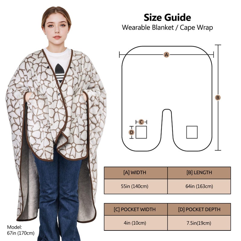 forestfish Wearable Blanket Poncho With Pockets, Fleece Shawl Wrap Blanket For Men And Women Soft Warm - Image 2