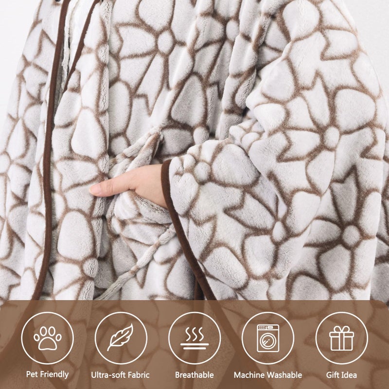forestfish Wearable Blanket Poncho With Pockets, Fleece Shawl Wrap Blanket For Men And Women Soft Warm - Image 3