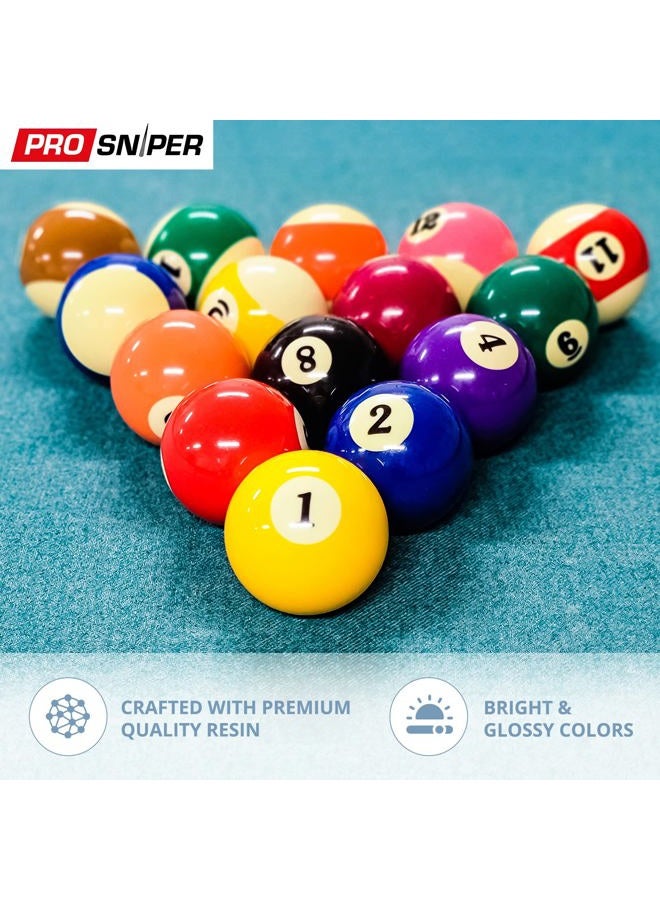Prosniper Billiard Balls - 16 Premium Pool Ball Set Including 4X Cue Tips and 4X Blue Chalk I 6 oz & 2.25 inches I Pool Table Accessories for Beginners & Professionals I Made of Pure Resin - Image 4