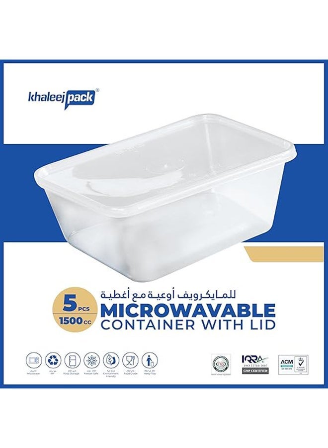 Khaleej Pack 1500 ml ,5 Pcs Microwave Container rect. Disposable food storage container with lids - Image 3