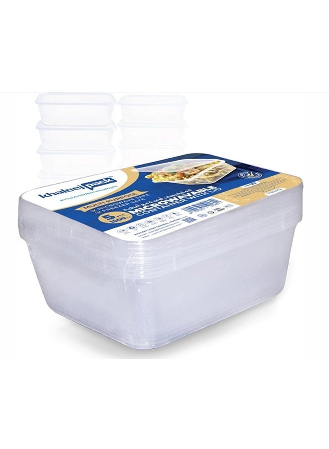 Khaleej Pack 1500 ml ,5 Pcs Microwave Container rect. Disposable food storage container with lids - Image 1
