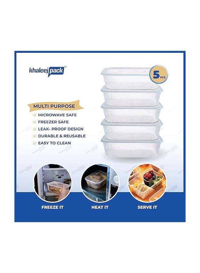 Khaleej Pack 1500 ml ,5 Pcs Microwave Container rect. Disposable food storage container with lids - Image 2