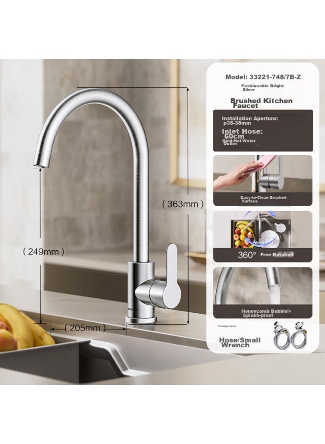 Jomoo Kitchen Faucet, 304 Stainless Steel Sink, 360° Rotating Hot And Cold Dual Control Faucet, 33221-748/7b - Image 1