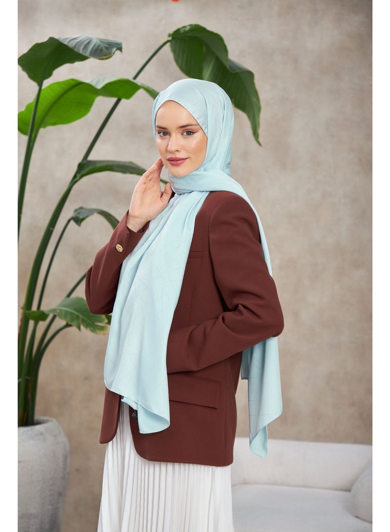 Soft Silky Jacquard Hijab Shawl in Baby-Blue – Cotton-Viscose Blend with Soft Pattern - Image 2