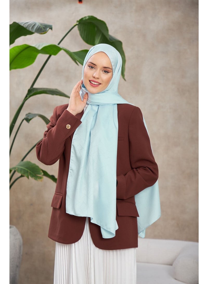 Soft Silky Jacquard Hijab Shawl in Baby-Blue – Cotton-Viscose Blend with Soft Pattern - Image 4