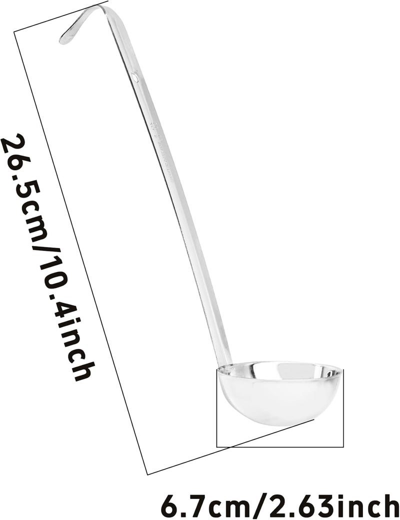 AUXBC 2Pcs 3oz Stainless Steel Soup Ladle, Long Handle Ladles with Pouring Rim for Cooking, Serving Soup, Sauce, Stew, Kitchen - Image 2