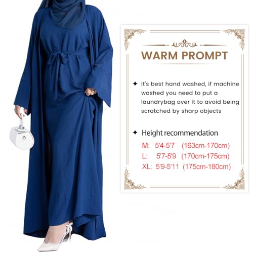 khalat 2PCS Women's Muslim Dresses Abaya Islamic Dubai Prayer Dress Robe Long Cardigan Maxi Dress Navy - Image 3