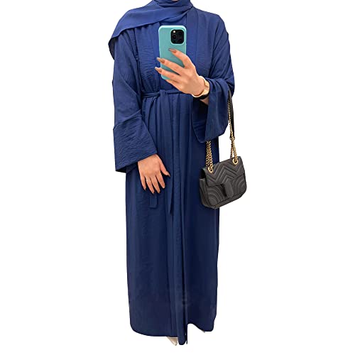 khalat 2PCS Women's Muslim Dresses Abaya Islamic Dubai Prayer Dress Robe Long Cardigan Maxi Dress Navy - Image 4
