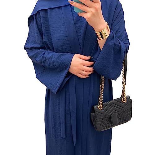 khalat 2PCS Women's Muslim Dresses Abaya Islamic Dubai Prayer Dress Robe Long Cardigan Maxi Dress Navy - Image 5