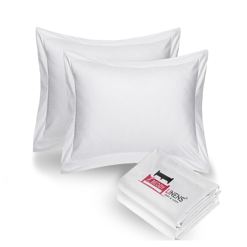 eBeddy Linens European Square Pillow Shams Set  White Solid Egyptian Cotton Envelope Closure 2 Flange 800TC Soft Cozy  Breathable 26x26 Inch Cushion Cover for Sofa Couch  Bedroom