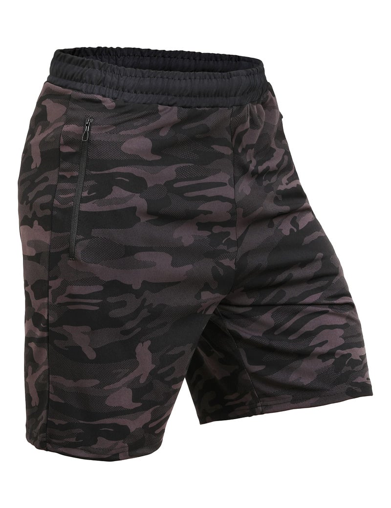 GYMIFIC Men’s Summer Camo Gym Shorts | Lightweight, Stretchable Workout Shorts with Zipper Pockets | Ideal for Gym, Running, Walking, Sports & Activewear(XL, Army Grey) - Image 1