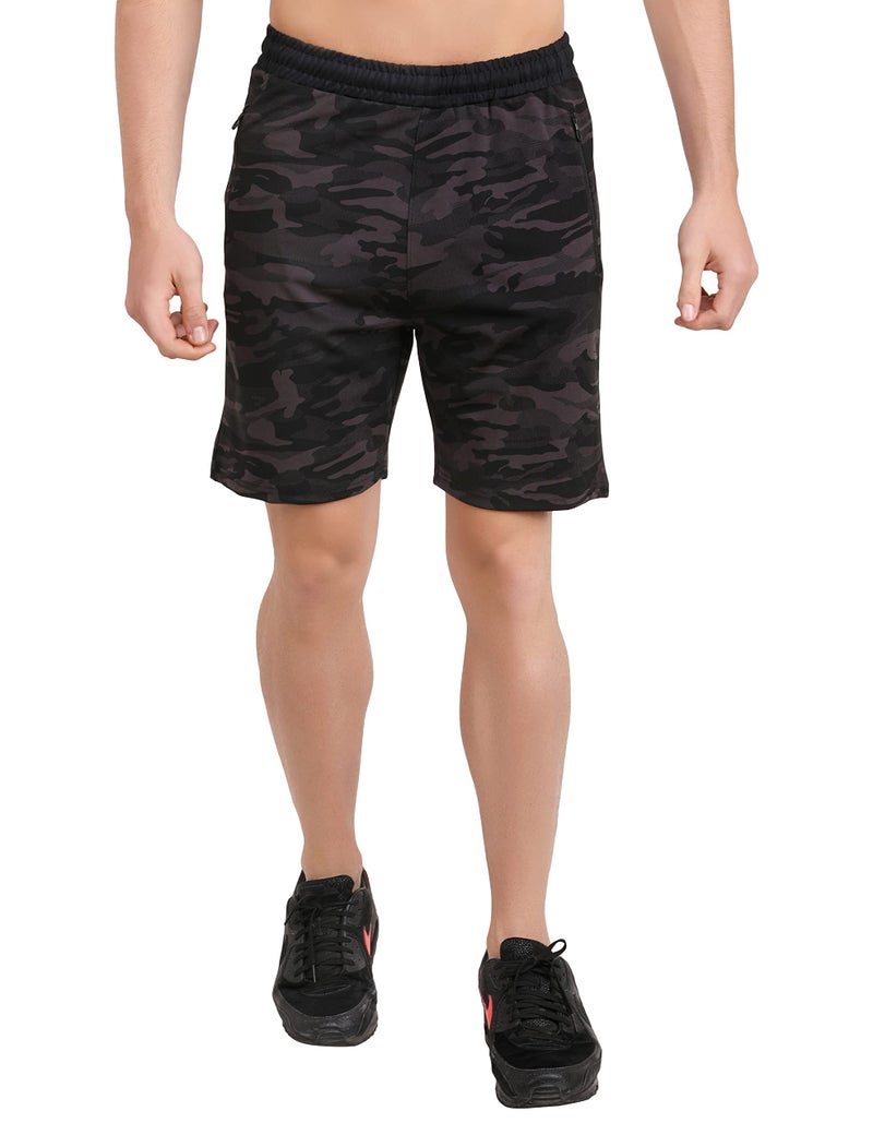GYMIFIC Men’s Summer Camo Gym Shorts | Lightweight, Stretchable Workout Shorts with Zipper Pockets | Ideal for Gym, Running, Walking, Sports & Activewear(XL, Army Grey) - Image 2