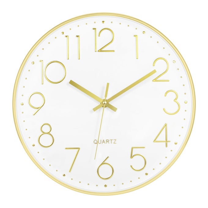 GOLD WALL CLOCK 12 INCH SILENT NONTICKING BATTERY OPERATED ROUND MODERN CLOCK FOR LIVING ROOM BEDROOM KITCHEN HOME OFFICE DECOR