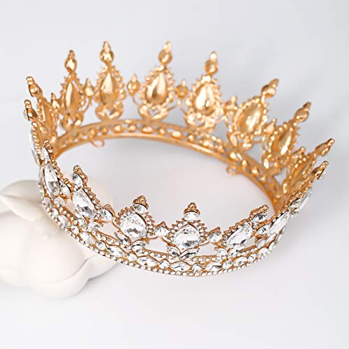 FORSEVEN Queen Crown Rhinestone Wedding Crowns and Tiaras for Women Costume Party Hair Accessories Princess Birthday Crown Crystal Bridal Crown (Gold+White) - Image 3