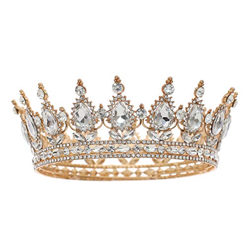 FORSEVEN Queen Crown Rhinestone Wedding Crowns and Tiaras for Women Costume Party Hair Accessories Princess Birthday Crown Crystal Bridal Crown (Gold+White) - Image 1