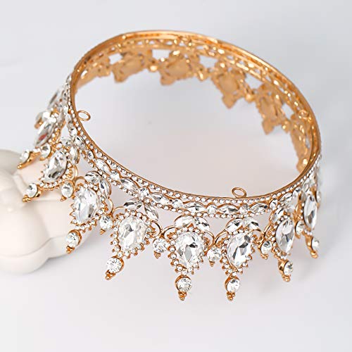 FORSEVEN Queen Crown Rhinestone Wedding Crowns and Tiaras for Women Costume Party Hair Accessories Princess Birthday Crown Crystal Bridal Crown (Gold+White) - Image 4