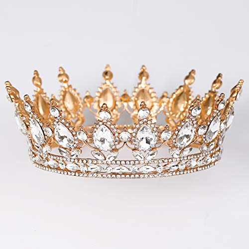 FORSEVEN Queen Crown Rhinestone Wedding Crowns and Tiaras for Women Costume Party Hair Accessories Princess Birthday Crown Crystal Bridal Crown (Gold+White) - Image 2