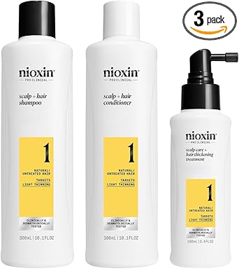 Nioxin System 1 Natural Hair Light Thinning Kit by for Unisex 3 Pc 101oz Cleanser Shampoo 101 oz Scalp Therapy Conditioner 338oz Scalp and Hair Treatment - Image 1
