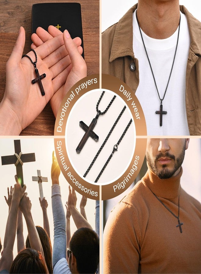 FLHEART Wooden Cross Bible Verse Necklace for Men, Hawaiian Handmade Real Black Ebony Wood Cross Pendant Stainless Steel Chain, Mens Cross Necklaces Koa Wood Jewelry Christian Baptism Easter Gifts - Image 5