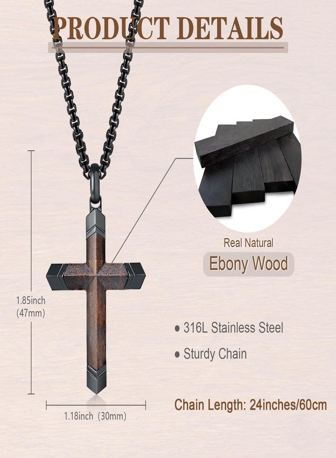 FLHEART Wooden Cross Bible Verse Necklace for Men, Hawaiian Handmade Real Black Ebony Wood Cross Pendant Stainless Steel Chain, Mens Cross Necklaces Koa Wood Jewelry Christian Baptism Easter Gifts - Image 3