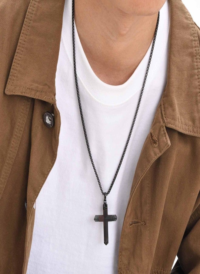 FLHEART Wooden Cross Bible Verse Necklace for Men, Hawaiian Handmade Real Black Ebony Wood Cross Pendant Stainless Steel Chain, Mens Cross Necklaces Koa Wood Jewelry Christian Baptism Easter Gifts - Image 2