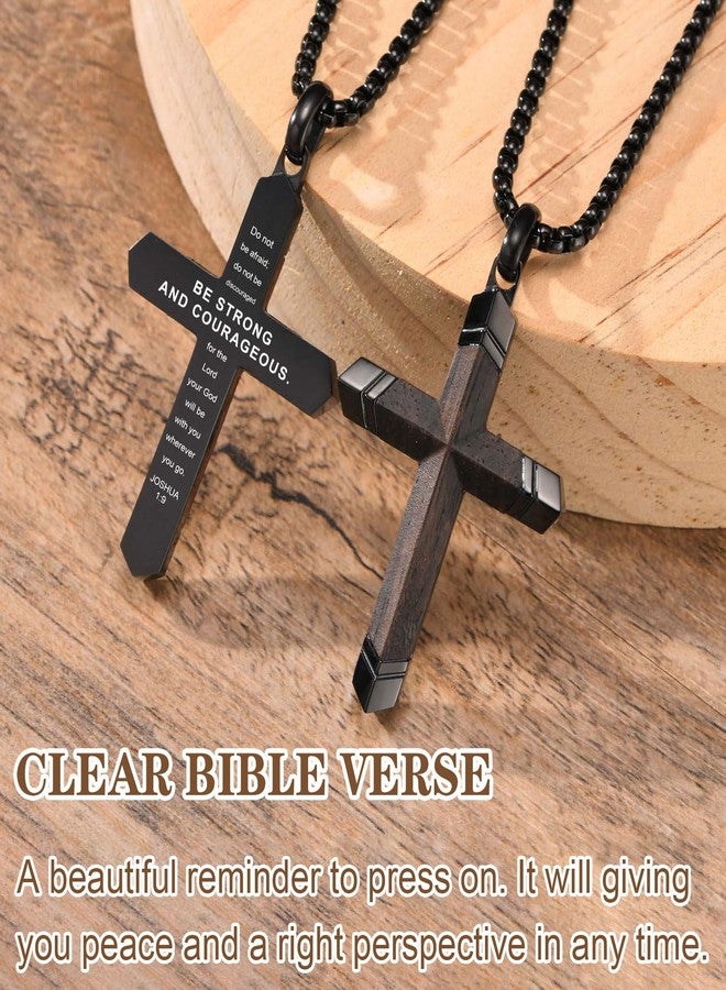 FLHEART Wooden Cross Bible Verse Necklace for Men, Hawaiian Handmade Real Black Ebony Wood Cross Pendant Stainless Steel Chain, Mens Cross Necklaces Koa Wood Jewelry Christian Baptism Easter Gifts - Image 4