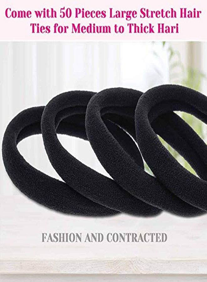 anezus 50 Pcs Thick Black Hair Ties Large Elastics Bulk Hair Ties Stretch Hair Bands Ponytail Holders For Thick Heavy And Curly Hair - Image 2