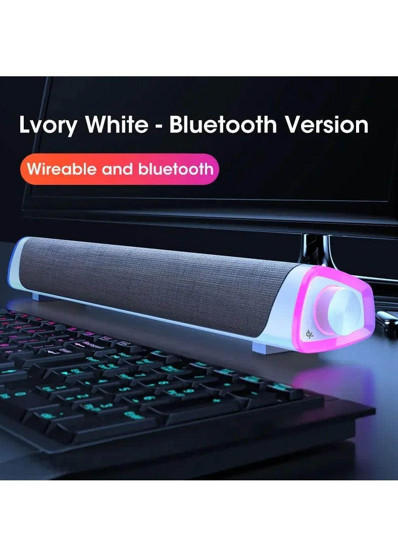 4D Computer Speaker Bar Stereo Sound Subwoofer Bluetooth Speaker For Macbook Laptop Notebook PC Music Player Wired Loudspeaker(White)  - Image 2