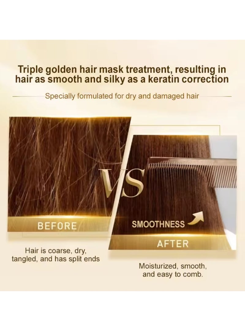 PURC 70g 24k Gold Nourishing Hair Mask Deeply Nourishing Repair Split Ends Soft and Smooths Frizz Hair Treatment Mask for Dry and Damaged Hair Moisturizing Nourishes Protect Keratin Hair Cream  - Image 3