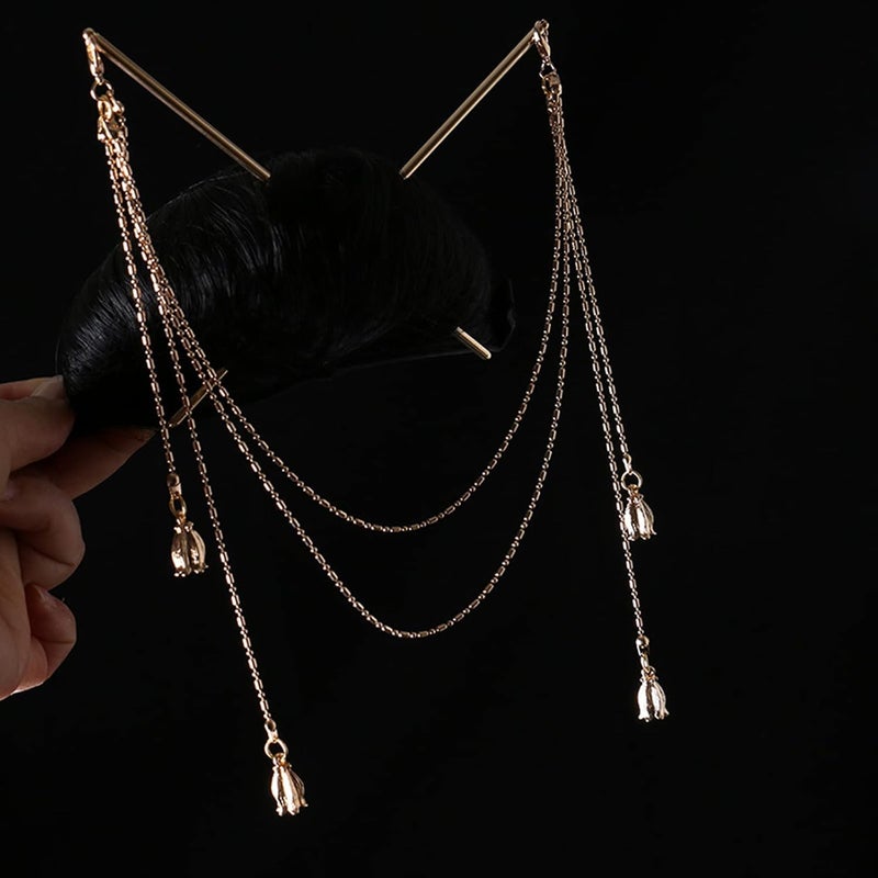 Chinese Hair Sticks with Tassel Double Chain Hair Pin Vintage Tassel Hair Chopsticks Hanfu Chignon Hair Styling Accessories3 1pc
