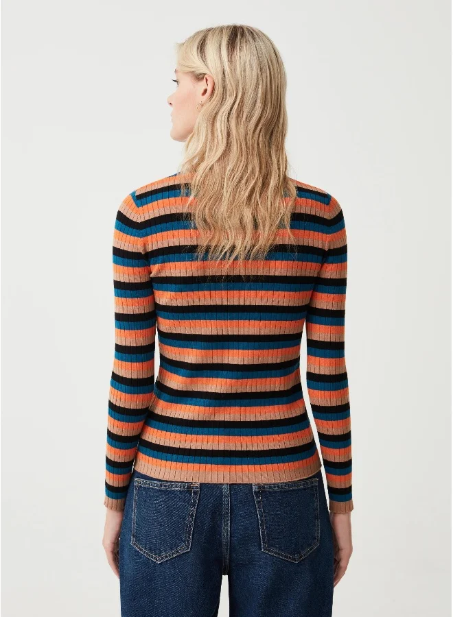 او في اس Ovs Multicoloured Striped Sweater With Mock Neck