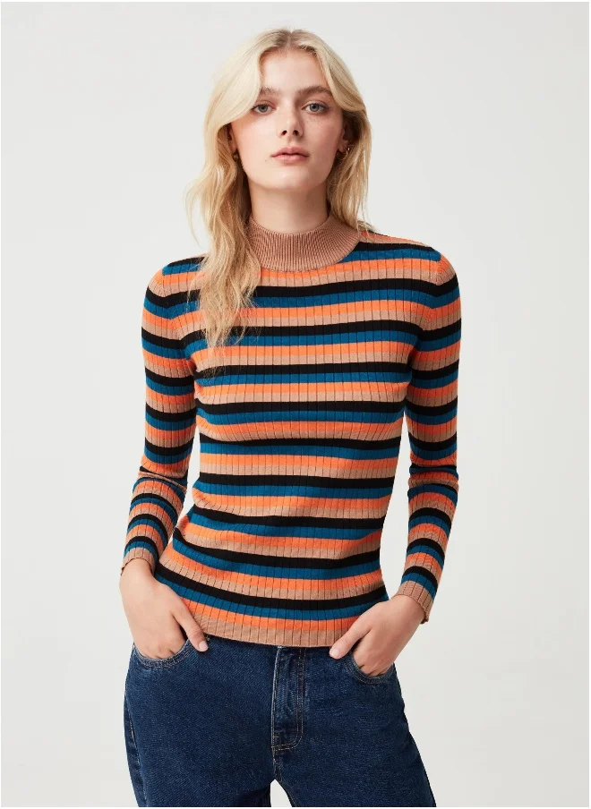 Ovs Ovs Multicoloured Striped Sweater With Mock Neck