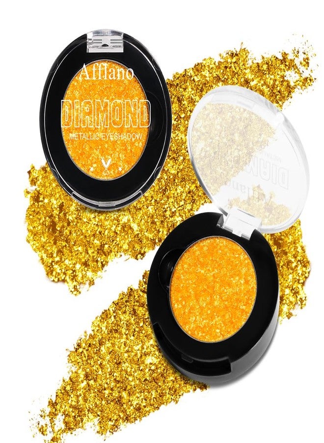 Afflano Yellow Glitter Eyeshadow Makeup, Single Diamond Gold Shimmery Eyeshadows, Super Pigmented Sunset Gold Glitter Yellow Eyeshadow One Swipe, Vibrant Metallic Eye Shadow Sparkly Eyelid Highlighter - Image 1