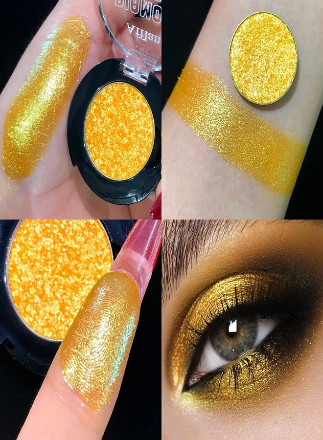Afflano Yellow Glitter Eyeshadow Makeup, Single Diamond Gold Shimmery Eyeshadows, Super Pigmented Sunset Gold Glitter Yellow Eyeshadow One Swipe, Vibrant Metallic Eye Shadow Sparkly Eyelid Highlighter - Image 5