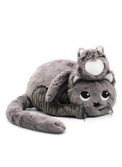 Les Deglingos Miaou Cat Mom & Baby Plush Toy - Grey, Soft Corduroy, Eco-Friendly, Perfect for Babies & Toddlers  - Image 1