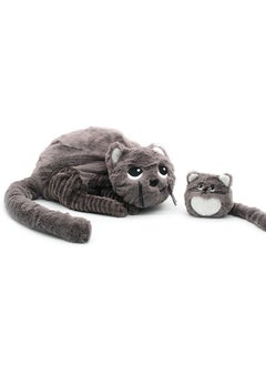 Les Deglingos Miaou Cat Mom & Baby Plush Toy - Grey, Soft Corduroy, Eco-Friendly, Perfect for Babies & Toddlers  - Image 3