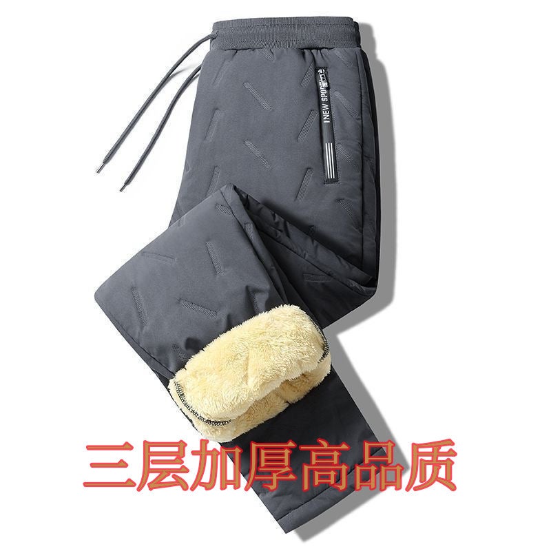 Winter Lamb Fleece Cotton Pants Men'S Excalated Plus Size Winter Outer Wear Warm Loose Straight Casual Pants - Image 1