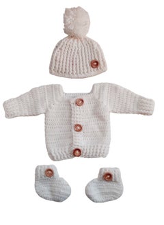 Daddy's Angel Newborn Clothing For Boys Girls Cardigan, Cap and shoes White Handmade  - Image 1