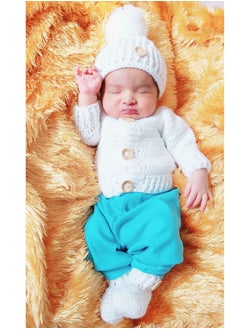 Daddy's Angel Newborn Clothing For Boys Girls Cardigan, Cap and shoes White Handmade  - Image 2