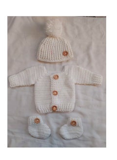 Daddy's Angel Newborn Clothing For Boys Girls Cardigan, Cap and shoes White Handmade  - Image 4