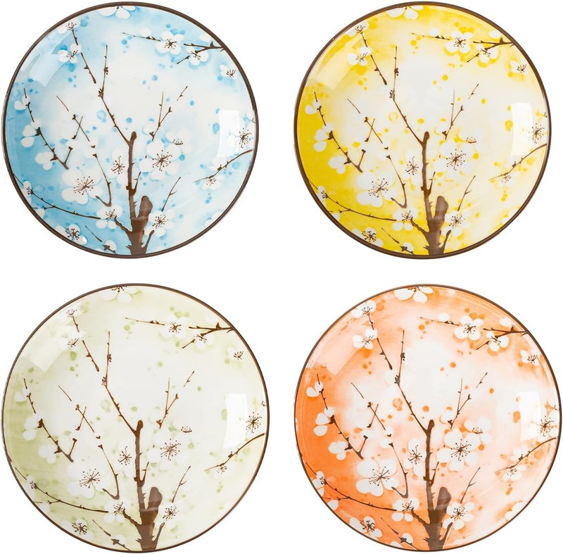 TJ Global Set of 4 Japanese Pottery Ceramic 7 Inch Plates for Any Meal and Any Dish Japanese Dinnerware and Tableware Comes in Assorted Colors with Cherry Blossom Design - Image 1